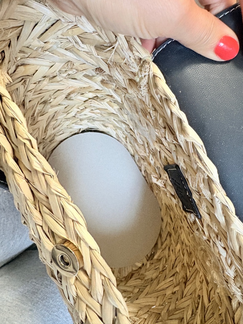 Woven Straw Tote with Black Leather Trim - Picture 5 of 5